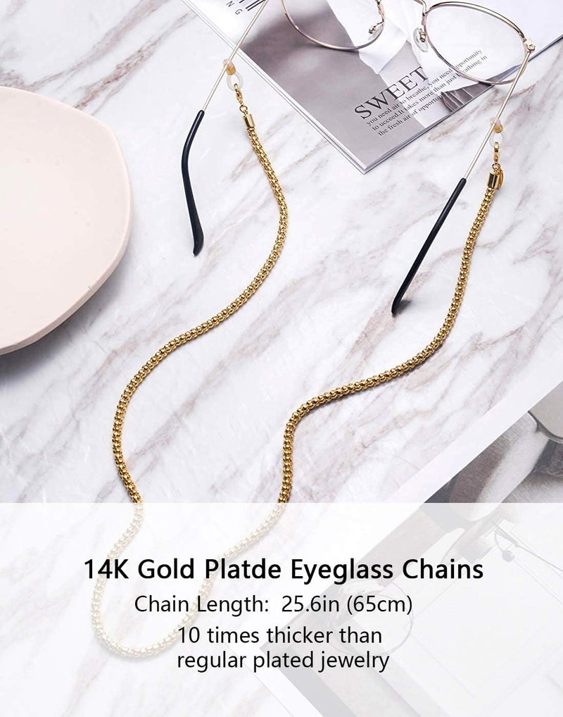 AllenCOCO Glasses Chain, Eyeglass Strap For Women Sunglasses - 14K Gold Eyeglasses Chain, Eye Glasses Holders Around Neck - Image 2